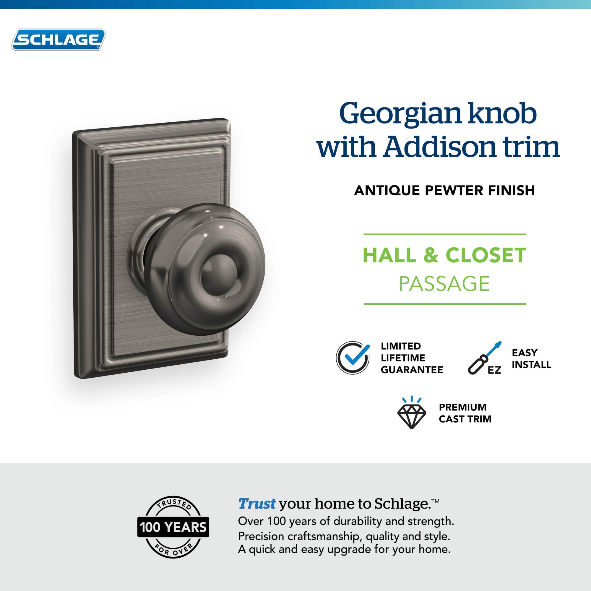 SCHLAGE F10GEO620ADD Addison Collection Georgian Passage Knob